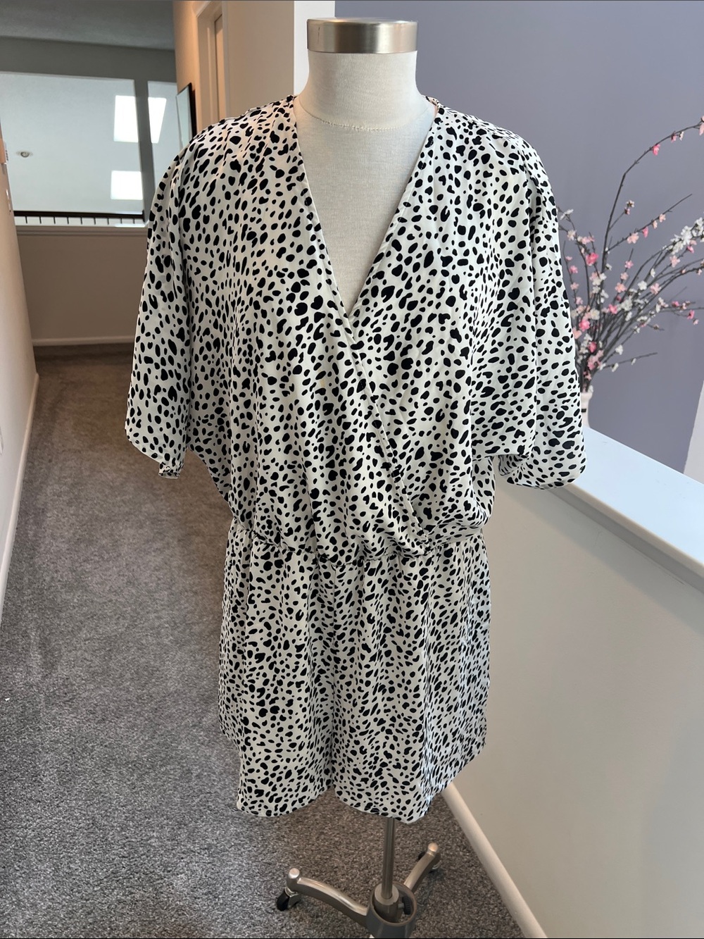 Black & White Dalmatian Print Wrap Romper
